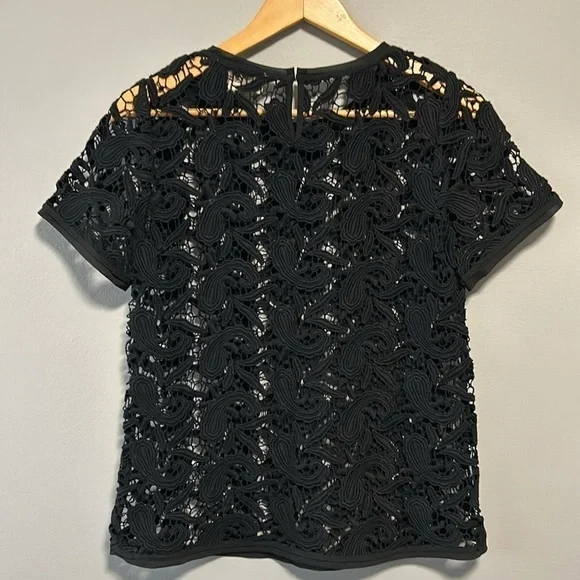 Ann Taylor Loft Black Crochet Short Sleeve Minimalist Top XS - Picture 4 of 10